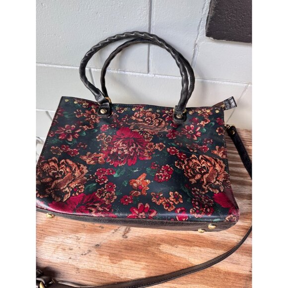 Patricia Nash Floral Tapestry Handbag W/ Black Leather Accents Adjustable Strap - Picture 4 of 14